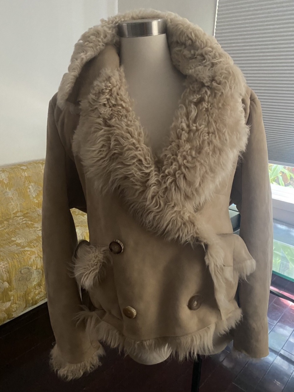 Vivienne Westwood Gibus Sheepskin Jacket Beige Curly Size 10 Made in England